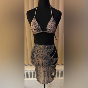 Matte Collection Snake Print Bikini Set with Cover up with side cut outs. Size S